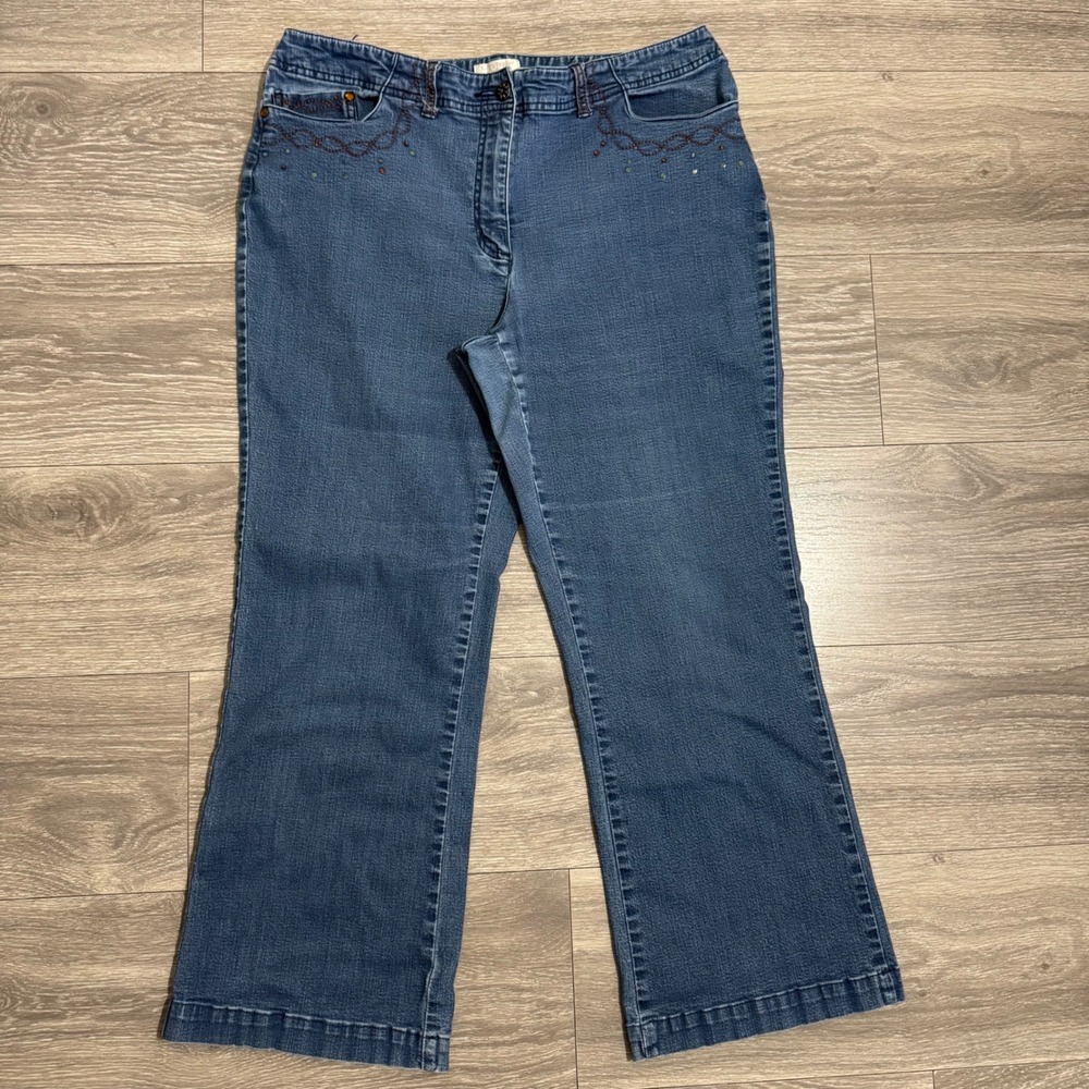 Christopher Banks 33x26‎ Blue Embroidered Rhinestone Straight Leg Jeans Size 14